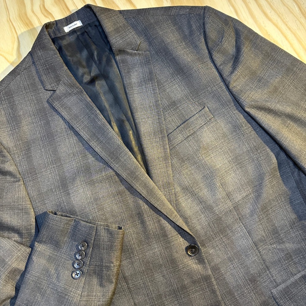 Calvin Klein Men's Plaid Two Button Single Breasted Blazer Sport Coat Gray Fit L